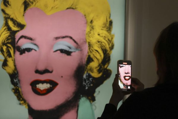April 20, 2022, HONG KONG, CHINA: Shot Sage Blue Marilyn by Andy Warhol, poised to be the most expensive 20th century artwork to ever sell at auction, and is among the most iconic paintings in history (estimate on request; in the region of $200 million USD), is introduced by ChristieÂ¡HÂ¡H during a media preview at ChristieÂ¡HÂ¡H gallery in Central. 20APR22 SCMP / Nora Tam (Credit Image: © Nora Tam/South China Morning Post via ZUMA Press Wire)