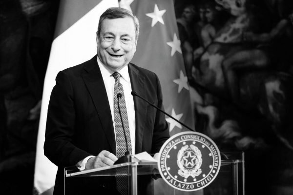 Italian premier Mario Draghi during the meeting with World Champion national volleyball team as they visit the premier at Chigi Palace in Rome, Italy, 12 September 2022. ANSA/Roberto Monaldo / LaPresse POOL