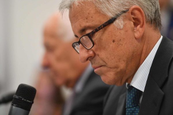 Autostrade per l'Italia Chief Executive Giovanni Castellucci holds a news conference about the collapsed Morandi Bridge in Genoa, Italy, 18 August 2018.   ANSA/LUCA ZENNARO