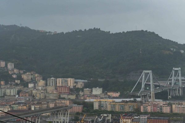 A general view from the hill of Coronata of the Morandi highway bridge, which collapsed causing 43 victims, during a heavy rain alert in Genoa, Italy, 25 August 2018        ANSA/SIMONE ARVEDA