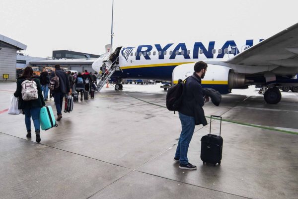 February 15, 2019 - Krakow, Poland - Passengers seen boarding Ryanair aircraft Boeing 737-800 at Krakow John Paul II International Airport. (Credit Image: © Omar Marques/SOPA Images via ZUMA Wire)