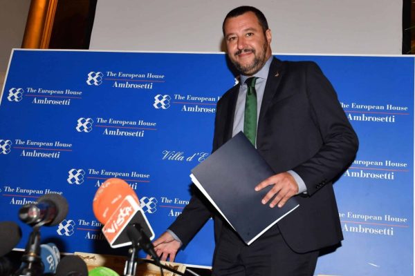 Italian Interior Minister, Matteo Salvini attends a press conference at the Ambrosetti Economical Forum in Cernobbio, Italy, 8 September 2018. The 44th edition of the forum with its title 'Intelligence on the World, Europe, and Italy' is held from 07 to 09 September and gathers heads of state and government, top representatives of European institutions, ministers, Nobel prize winners, businessmen, managers and experts from around the world to discuss global political and economical topics. ANSA/DANIEL DAL ZENNARO