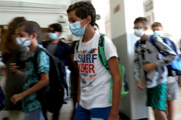 Students are waiting to enter the school in Codogno, Italy, 14 September 2020. Codogno, the municipality in the province of Lodi, was the first in Italy to be declared a "red zone" due to the Coronavirus Covid19 pandemic
ANSA / MATTEO BAZZI