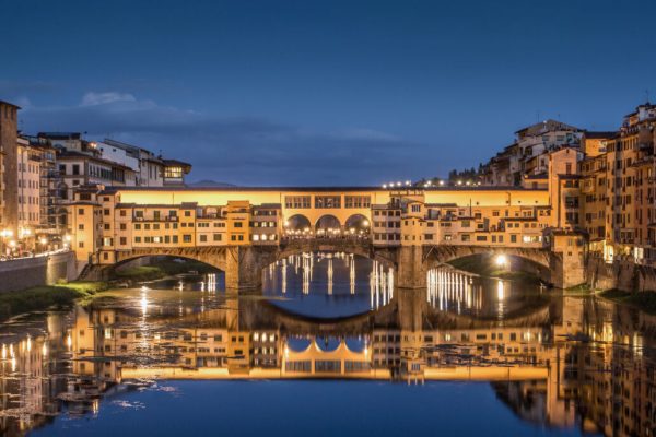 Great View of Ponte Vecchio at night. Firenze, Italy.