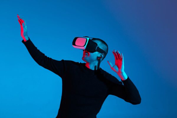 Vr,,Ar,,Mr,,Xr-,Future,Technology.,Neon.,European,Man's,In