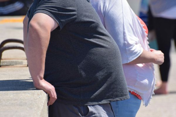 Dorset,,Uk.,May,25,2020.,An,Obese,Couple,Standing,Against