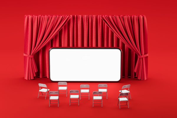 Red,Room,With,Curtains,And,A,Smartphone,Screen,Opposite,The