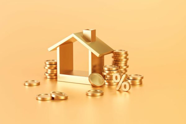 Golden,Real,Estate,Or,Home,Property,Investment,On,Golden,Background