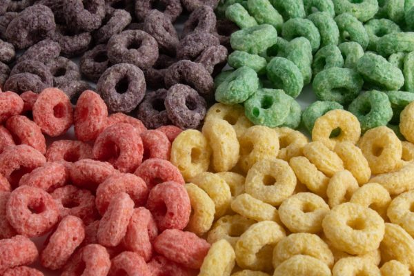 Texture,With,Colorful,Fruit,Breakfast,Cereal,Separated,By,Color,And
