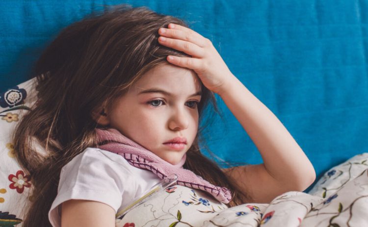 A,Little,Girl,Has,Flu,,Lies,At,Home,Under,A influenza