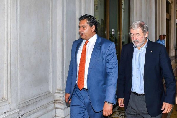 Italian Governor of Regione Liguria Giovanni Toti (L), Italian Mayor of Genoa Marco Bucci and Italian Assessor of Regione Liguria Giacomo Giampedrone prior to attend a press conference about the Morandi highway bridge collapse, in Genoa, Italy, 30 August 2018
ANSA/SIMONE ARVEDA