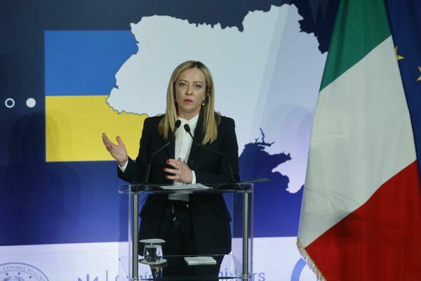 Il Presidente del Consiglio, Giorgia Meloni partecipa alla Conferenza bilaterale sulla ricostruzione dellUcraina, Roma, 26 aprile 2023. ANSA/VINCENZO LIVIERI