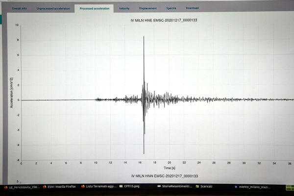 Il monitor di un sismografo dellIngv che mostrano la scossa sismica avvertita ieri a Milano, Milano 18 Dicembre 2020.
ANSA / MATTEO BAZZI