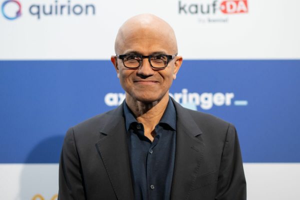 17 October 2023, Berlin: Satya Nadella, CEO of Microsoft, stands on the red carpet before the Axel Springer Award is presented to him. The non-endowed prize is awarded annually to honor individuals who, according to Springer, are innovative in a special way, create and change markets, shape culture and at the same time face up to their social responsibility. Photo: Sebastian Christoph Gollnow/dpa