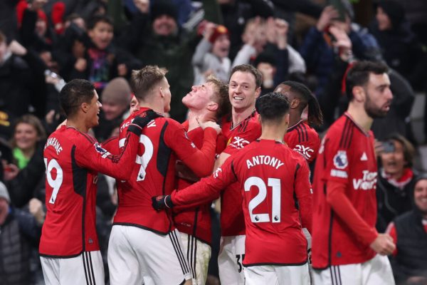 December 26, 2023, Manchester: Manchester, England, 26th December 2023. Rasmus HÃÂ¸jlund of Manchester United celebrates scoring their third goal during the Premier League match at Old Trafford, Manchester. (Credit Image: © David Klein/CSM via ZUMA Press Wire)