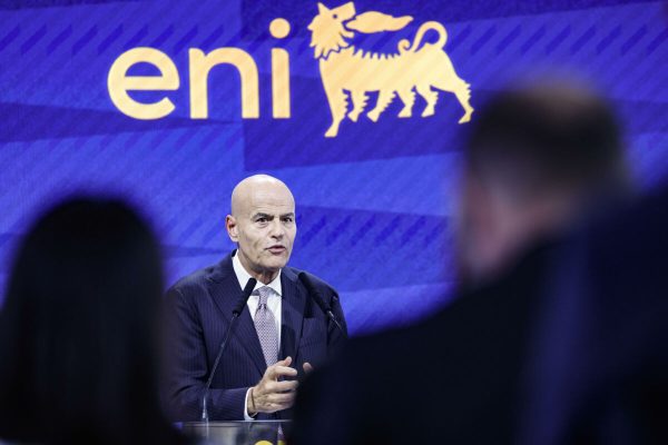 CEO of Italian multinational oil and gas company ENI, Claudio Descalzi speaks during  Eni's 70th anniversary event, Rome 10 October 2023. ANSA/FABIO FRUSTACI