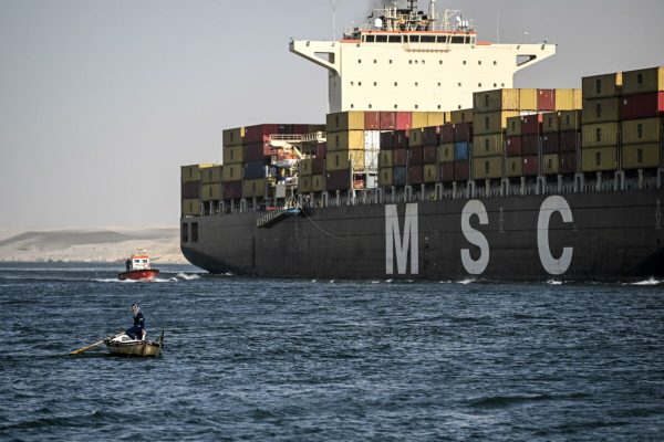 epa11040960 A Mediterranean Shipping Company (MSC) container ship crosses the Suez Canal towards the Red Sea in Ismailia, Egypt, 22 December 2023. On 18 December, the US Department of Defense announced a multinational operation to safeguard trade and to protect ships in the Red Sea, amid the recent escalation in Houthi attacks originating from Yemen, according to a press release from the U.S. Department of Defense. These attacks in recent weeks had prompted major shipping companies to reroute their operations and raised concerns of prolonged disruptions to global trade.  EPA/MOHAMED HOSSAM
