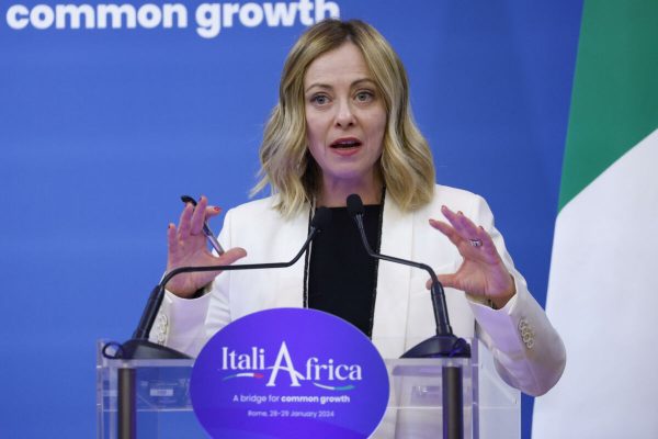 Italian Prime Minister Giorgia Meloni during the press conference at the end of Italy-Africa Summit in the Italian Senate in Rome, Italy, 29 January 2024. ANSA/FABIO FRUSTACI