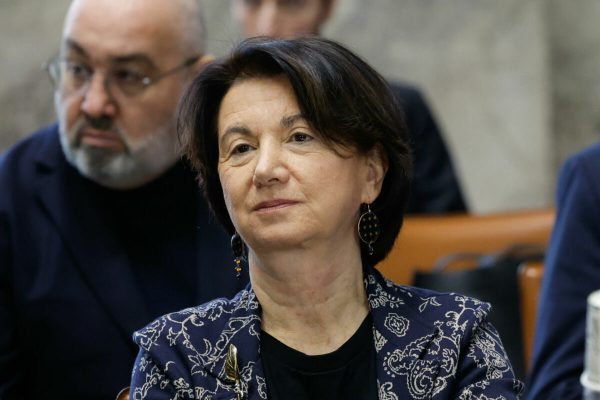 Il ministro della Famiglia Eugenia Roccella al Mimit durante la presentazione logo 'Aggiungi un posto a tavola che c'è un bambino in piu' ', Roma, 1 Febbraio 2024. ANSA/GIUSEPPE LAMI