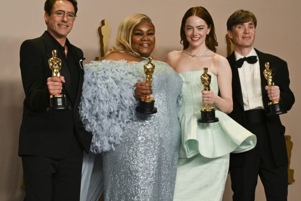 March 10, 2024, Hollywood, California, U.S.: (L-R) Robert Downey Jr., Da'Vine Joy Randolph, Emma Stone, and Cillian Murphy in the Press Room during the 96th Academy Awards, presented by the Academy of Motion Picture Arts and Sciences (AMPAS), at the Dolby Theatre in Hollywood. (Credit Image: © Billy Bennight/ZUMA Press Wire)