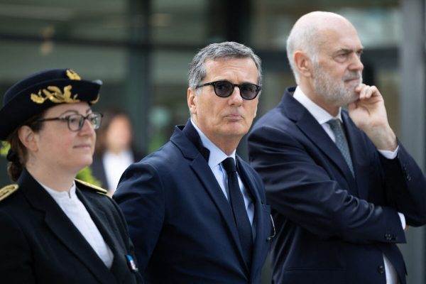 EssilorLuxottica CEO Francesco Milleri, Paul du saillant prior French President visits the laboratory of French-Italian optics company EssilorLuxottica in Wissous, south of Paris, on May 12, 2025, ahead of the 8th edition of the Choose France summit. Photo by Raphael Lafargue/ABACAPRESS.COM